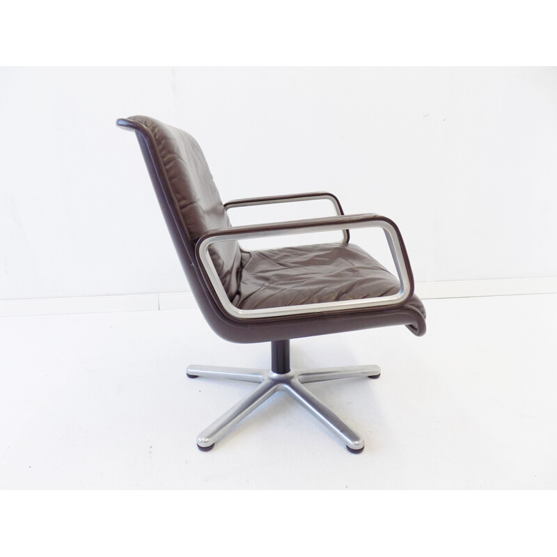 Fauteuil lounge vintage Wilkhahn Delta en cuir brun par Delta 1960