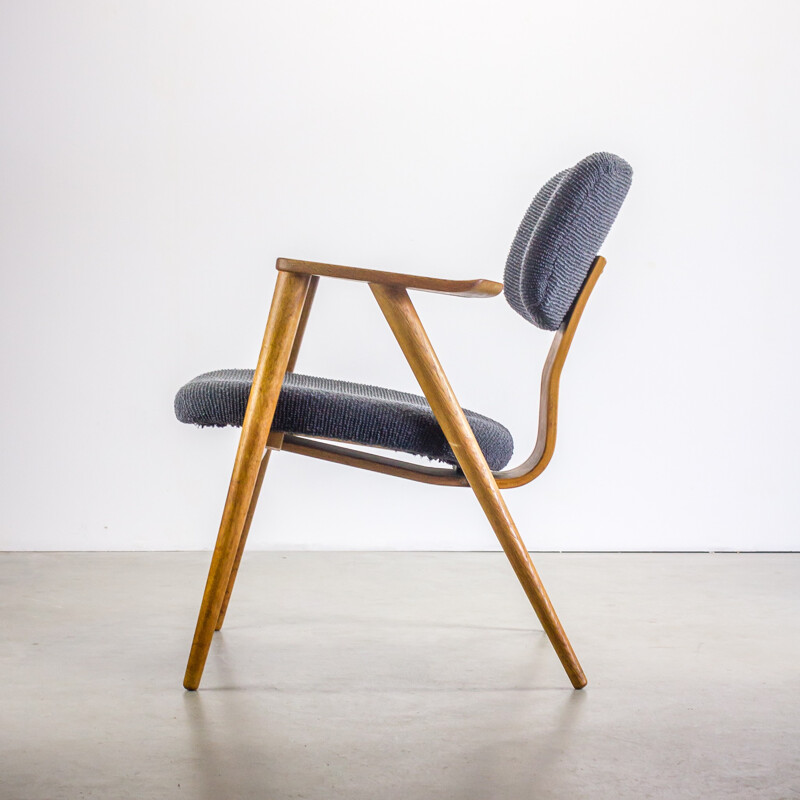 Pair of Pastoe "FB14" armchairs in teak and grey fabric, Cees BRAAKMAN - 1950s