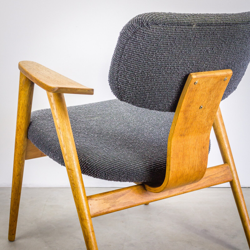 Pair of Pastoe "FB14" armchairs in teak and grey fabric, Cees BRAAKMAN - 1950s