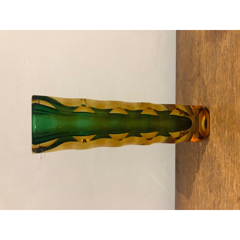 Vase vintage murano vert et orange 1960