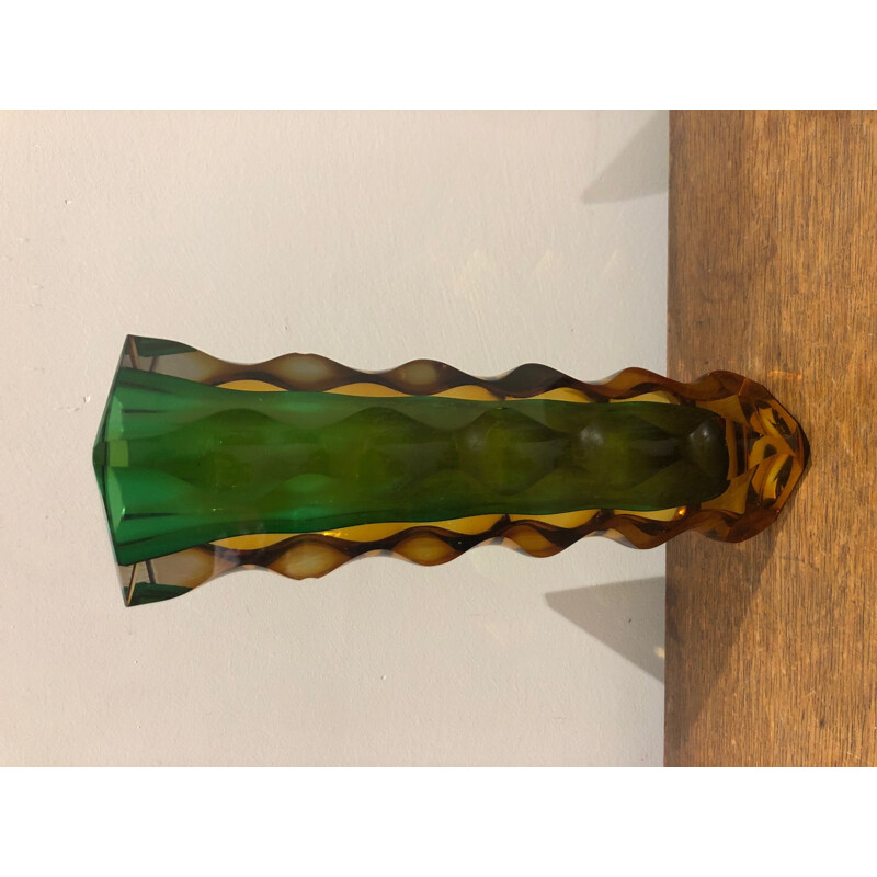 Vase vintage murano vert et orange 1960