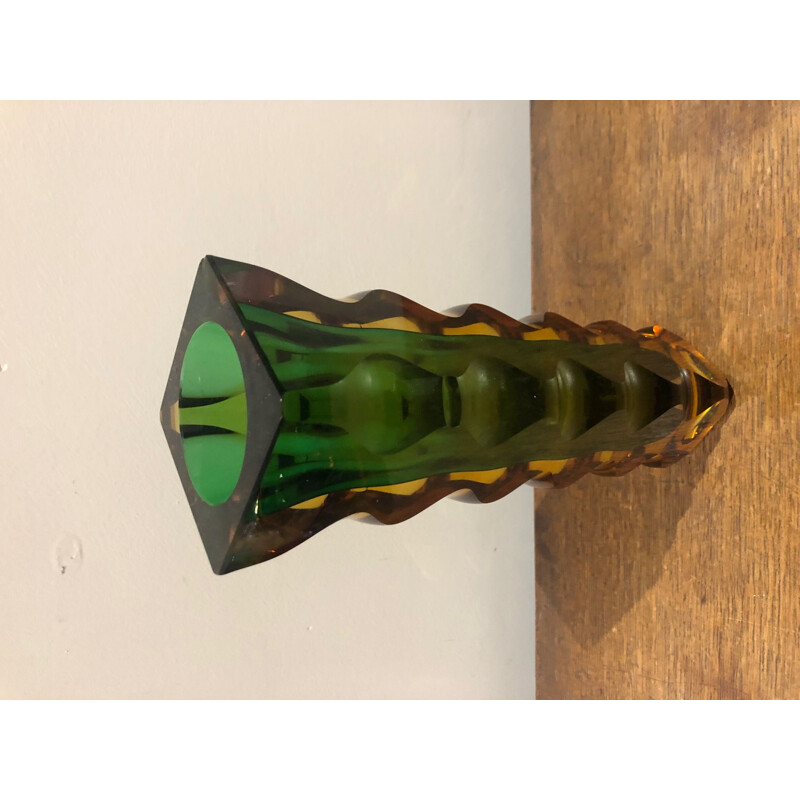 Vaso di murano vintage verde e arancione 1960