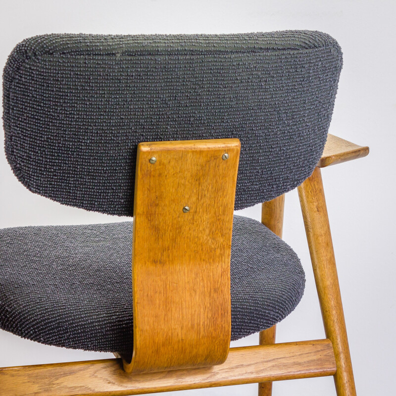 Pair of Pastoe "FB14" armchairs in teak and grey fabric, Cees BRAAKMAN - 1950s