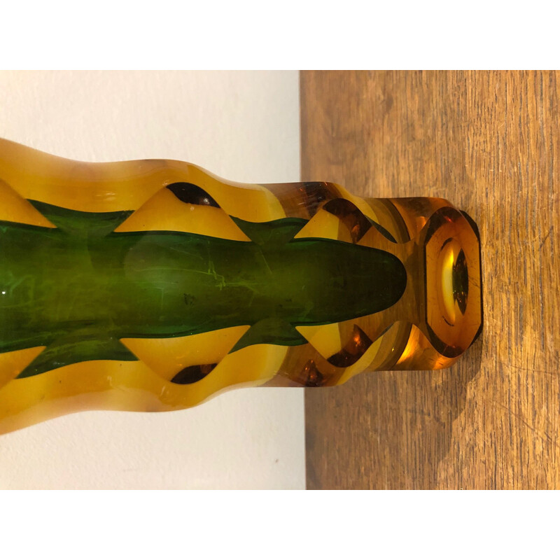 Vintage murano vase green and orange 1960s
