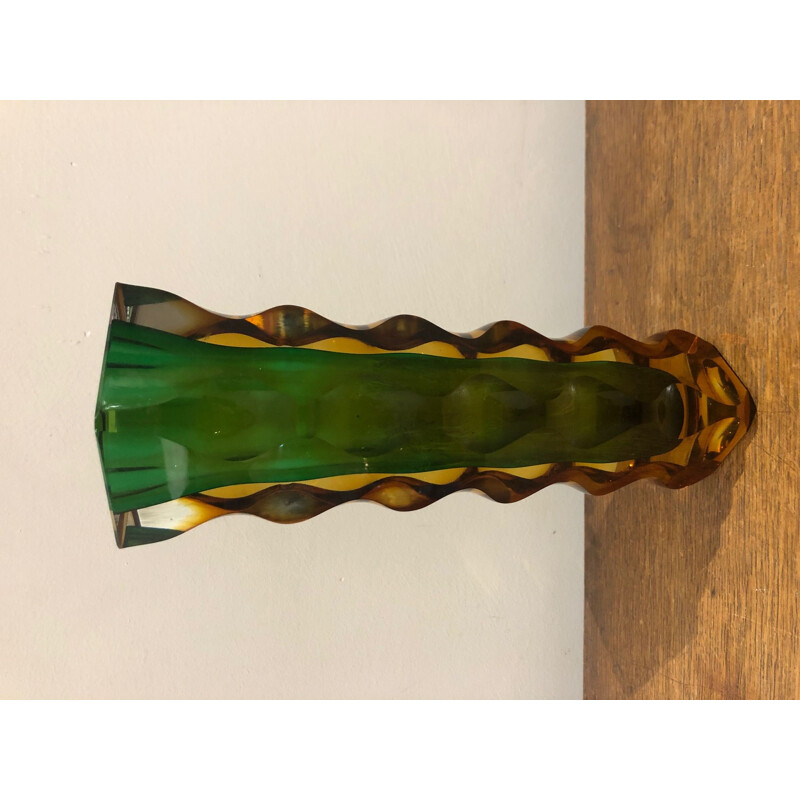 Vaso de murano verde e laranja Vintage 1960