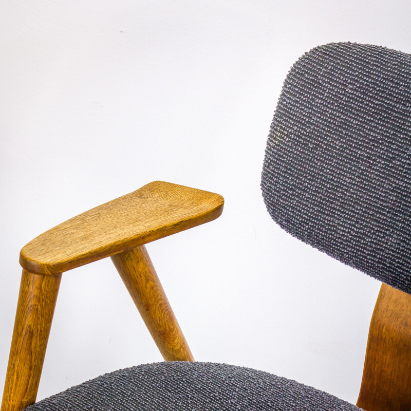 Pair of Pastoe "FB14" armchairs in teak and grey fabric, Cees BRAAKMAN - 1950s