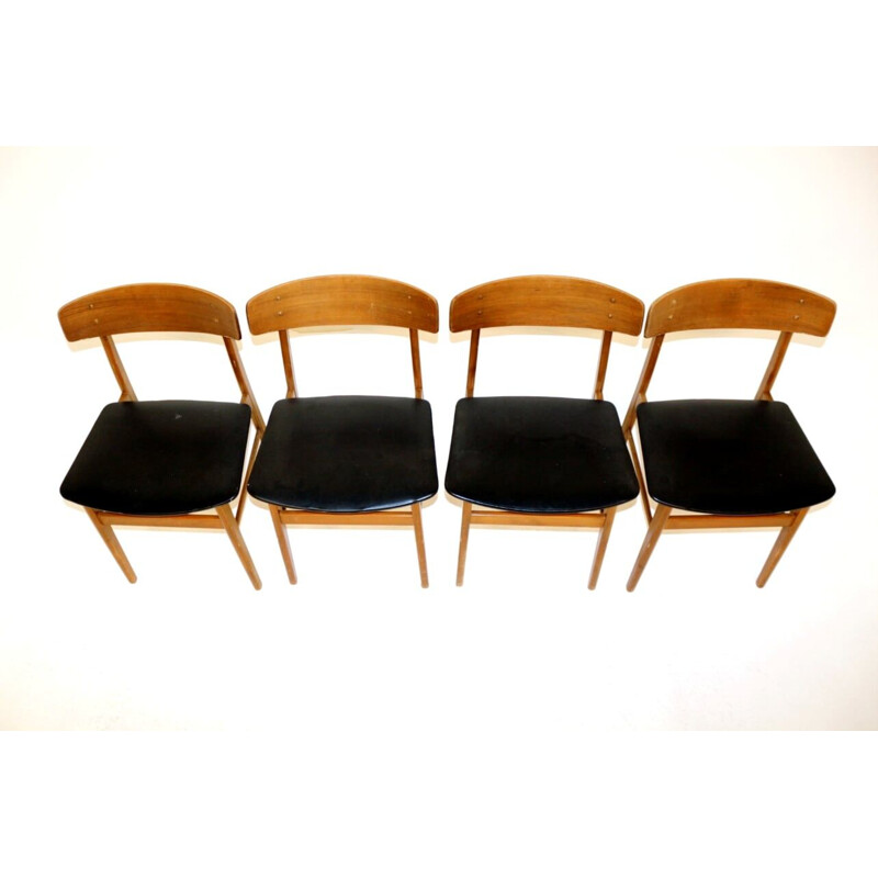Lot de 4 chaises vintage en teck et en hêtre Danemark 1960