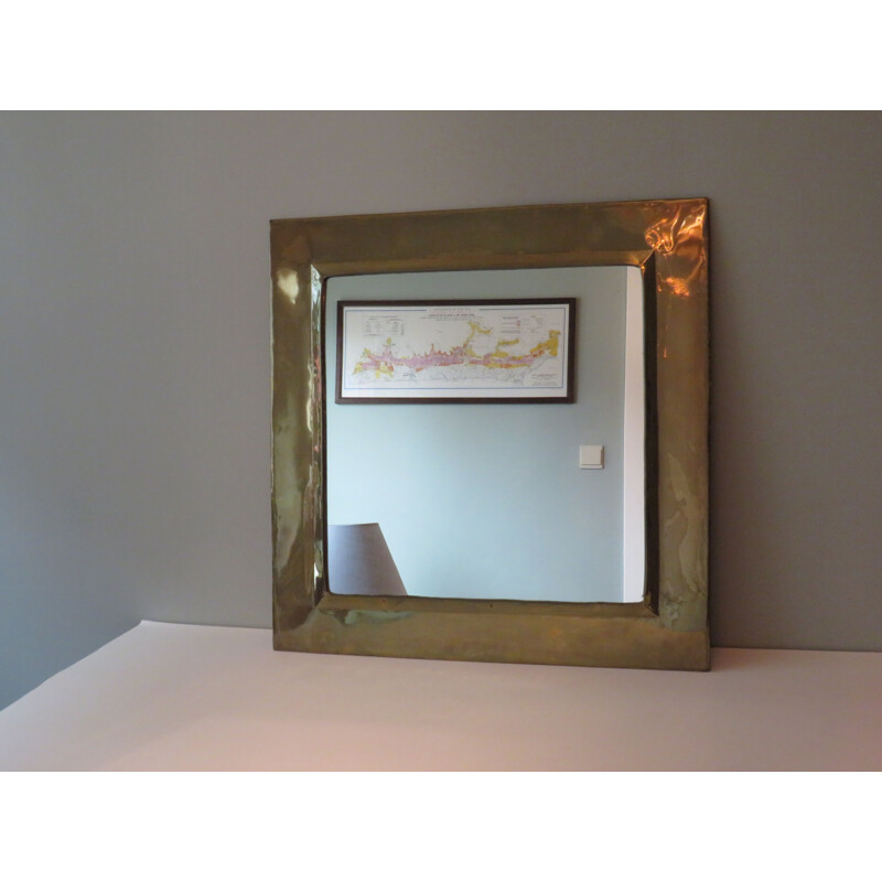 Vintage square brass mirror, 1970