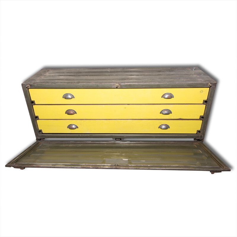 Vintage metal military chest of drawers, Czechoslovakia 1950