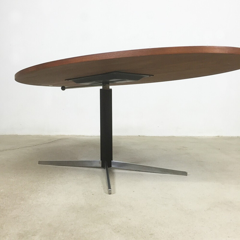 Adjustable Wilhelm Renz "Surfboard" coffee table or dining table in teak and metal - 1960s