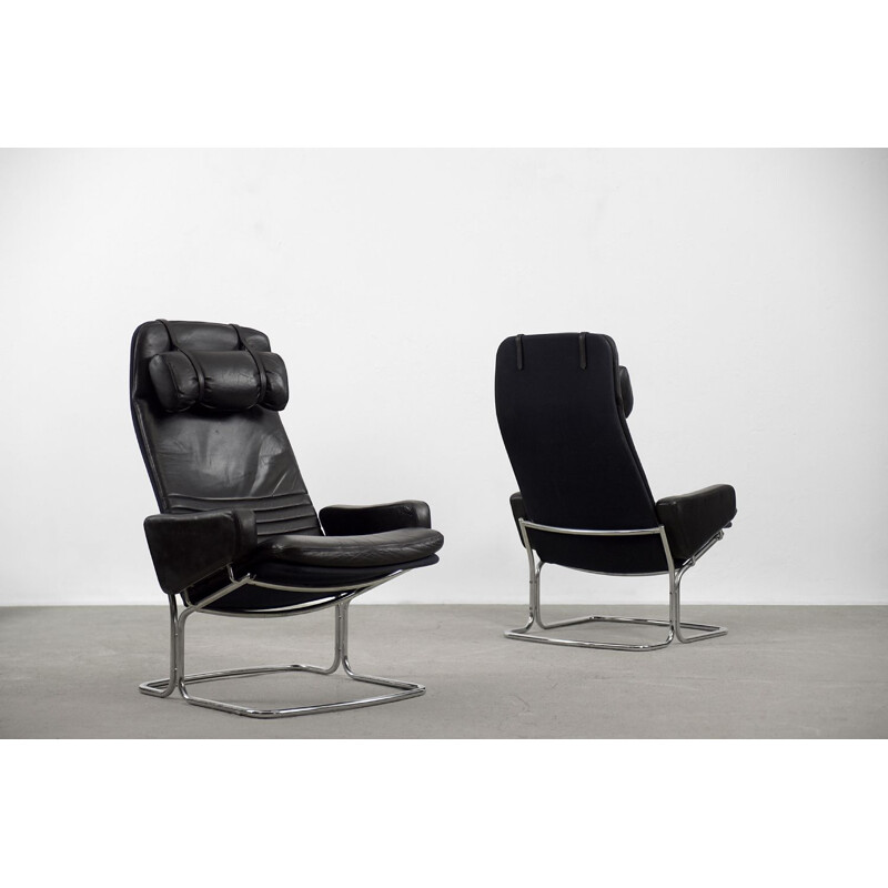 Paire de fauteuils vintage en cuir noir par Ire Möbel, Suède 1970