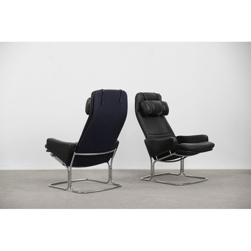 Paire de fauteuils vintage en cuir noir par Ire Möbel, Suède 1970
