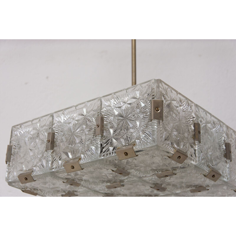 Vintage hanglamp van glas en chroomstaal van Kamenický Šenov, Tsjechoslowakije 1970