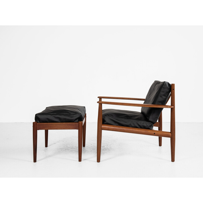 Midcentury lounge chair and ottoman in teak by Grete Jalk for France & Son Danish 1960s