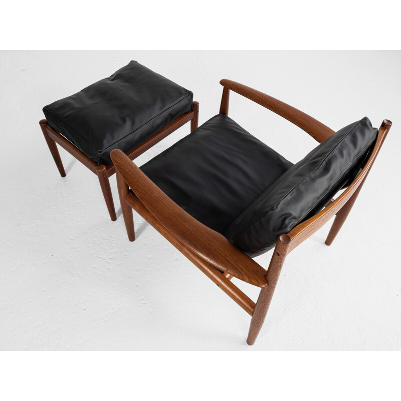 Midcentury lounge chair and ottoman in teak by Grete Jalk for France & Son Danish 1960s