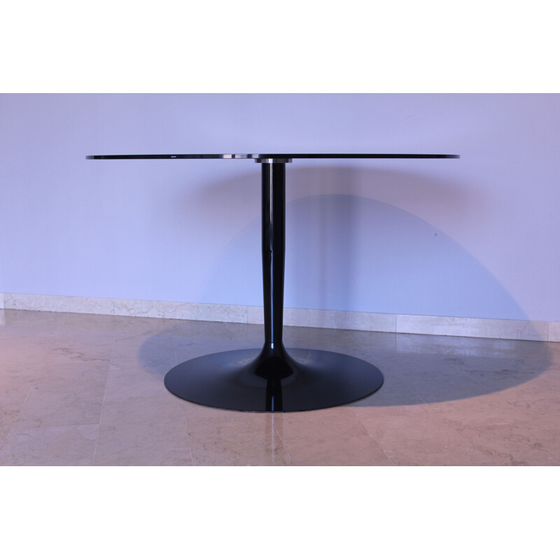 Vintage Round table in mirrored black glass Calligaris Italy 1980s