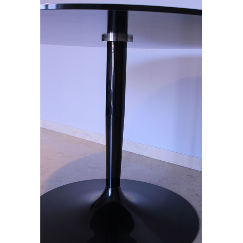Vintage ronde tafel in zwart spiegelend glas Calligaris Italië 1980