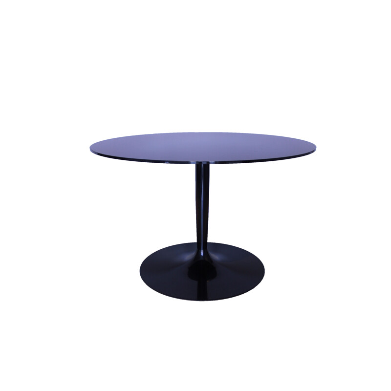Vintage Round table in mirrored black glass Calligaris Italy 1980s