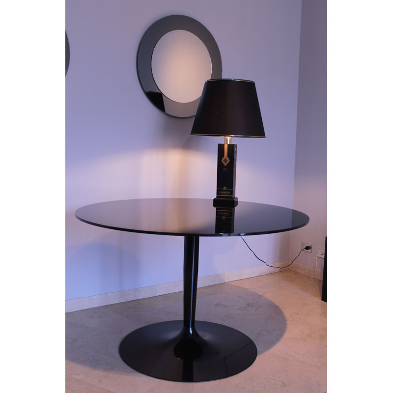 Vintage runder Tisch aus schwarzem, reflektierendem Glas Calligaris Italien 1980