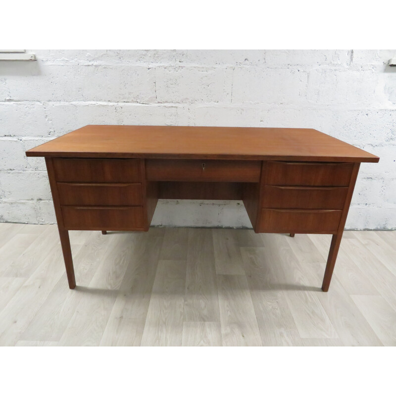 Large vintage double-sided teak desk Scandinavian 1960s