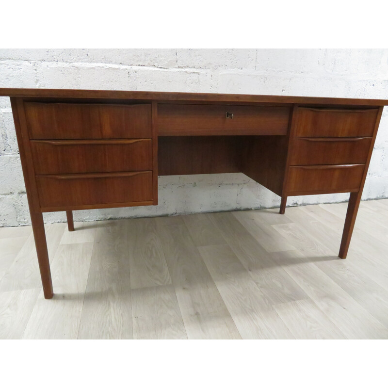 Large vintage double-sided teak desk Scandinavian 1960s