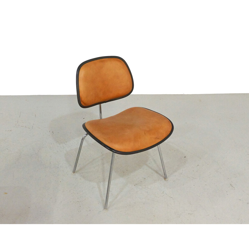 Pair of vintage Eames DCM chairs in leather Herman Miller Edition