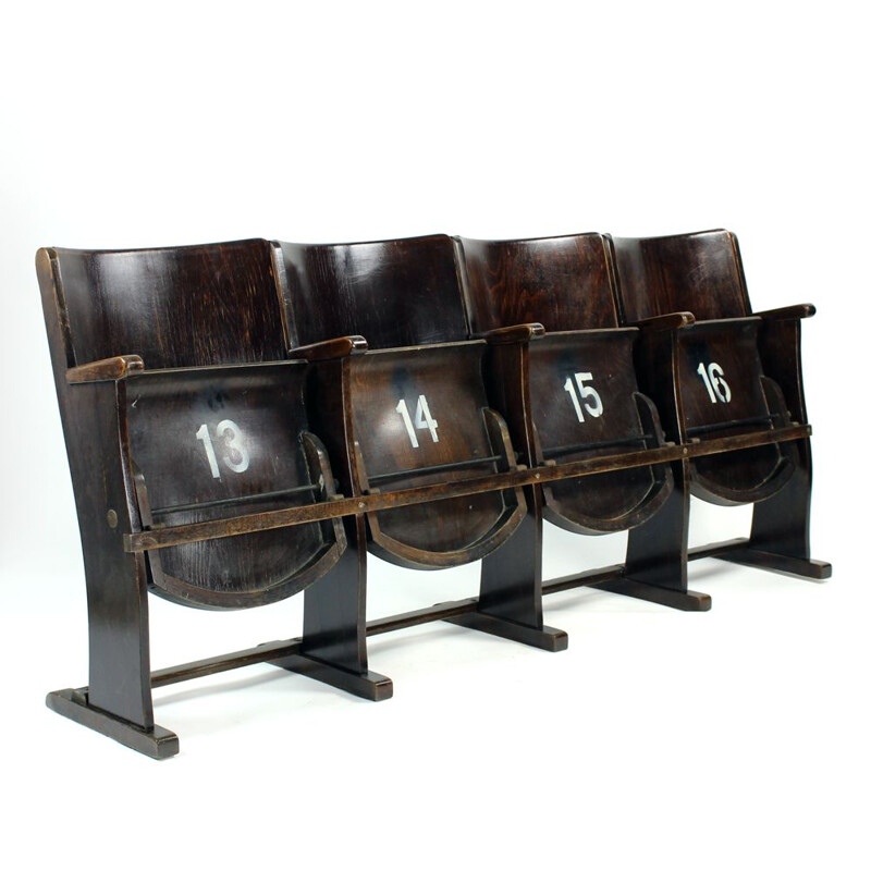 Set of 4 vintage Cinema Bench By Ton Czechoslovakia 1950