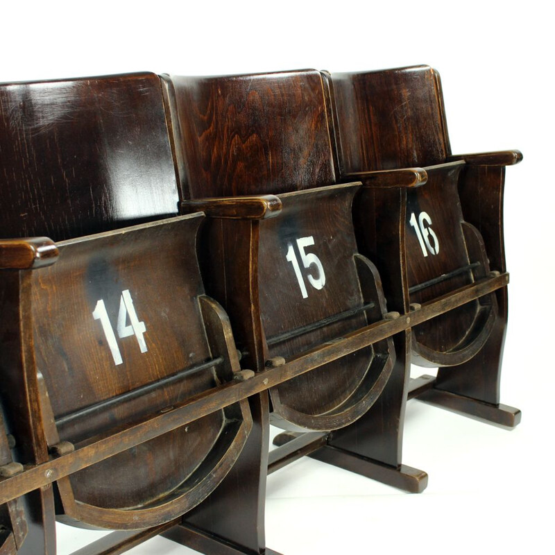 Set of 4 vintage Cinema Bench By Ton Czechoslovakia 1950