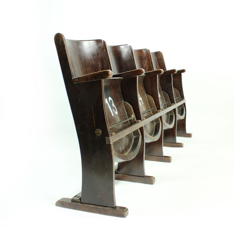 Set of 4 vintage Cinema Bench By Ton Czechoslovakia 1950