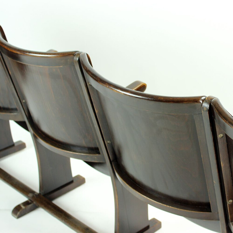 Set of 4 vintage Cinema Bench By Ton Czechoslovakia 1950