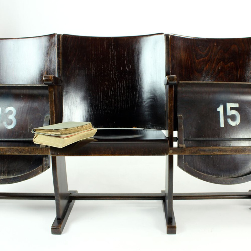 Set of 4 vintage Cinema Bench By Ton Czechoslovakia 1950