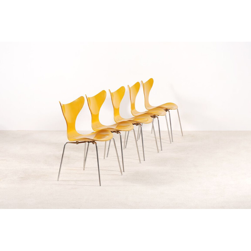 Juego de 5 sillas vintage modelo 3108 de Arne Jacobsen para Fritz Hansen, 1968