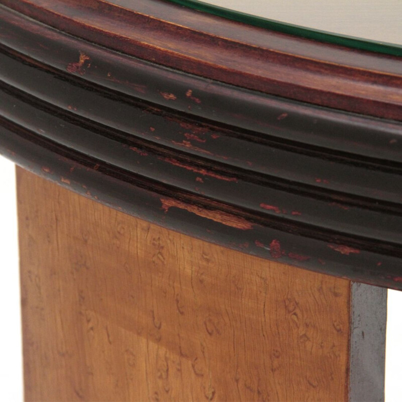 Table basse vintage ronde avec bord en grissinato et plateau en verre 1930