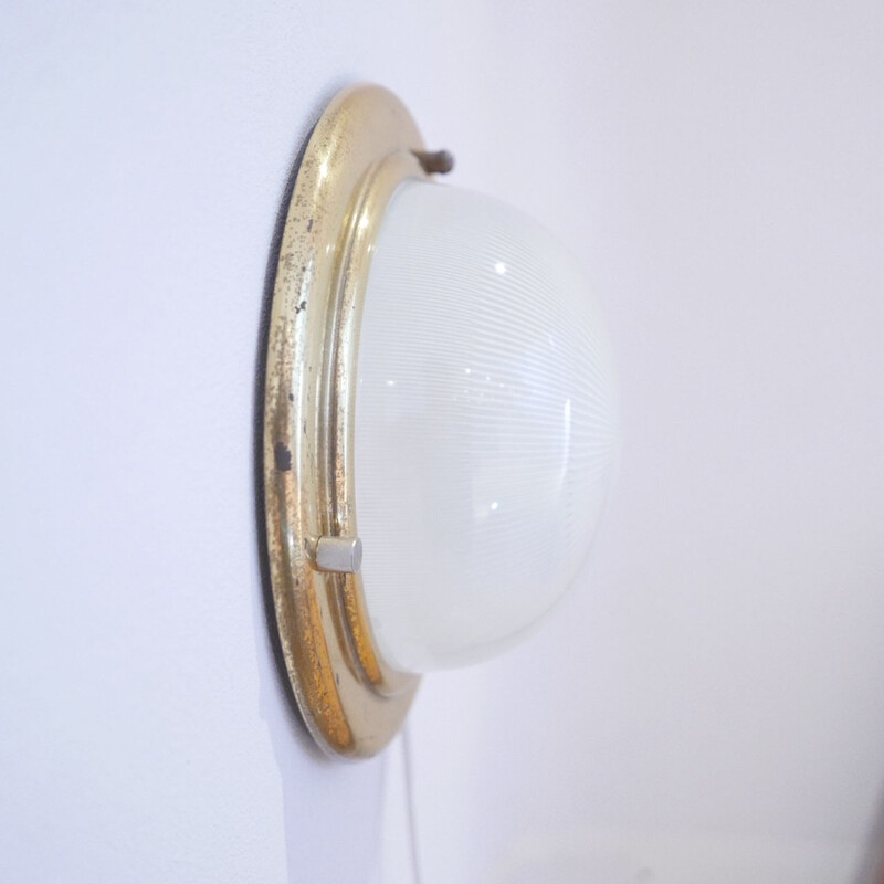 Vintage Brass and Glass Wall or Ceiling Lights 1950s