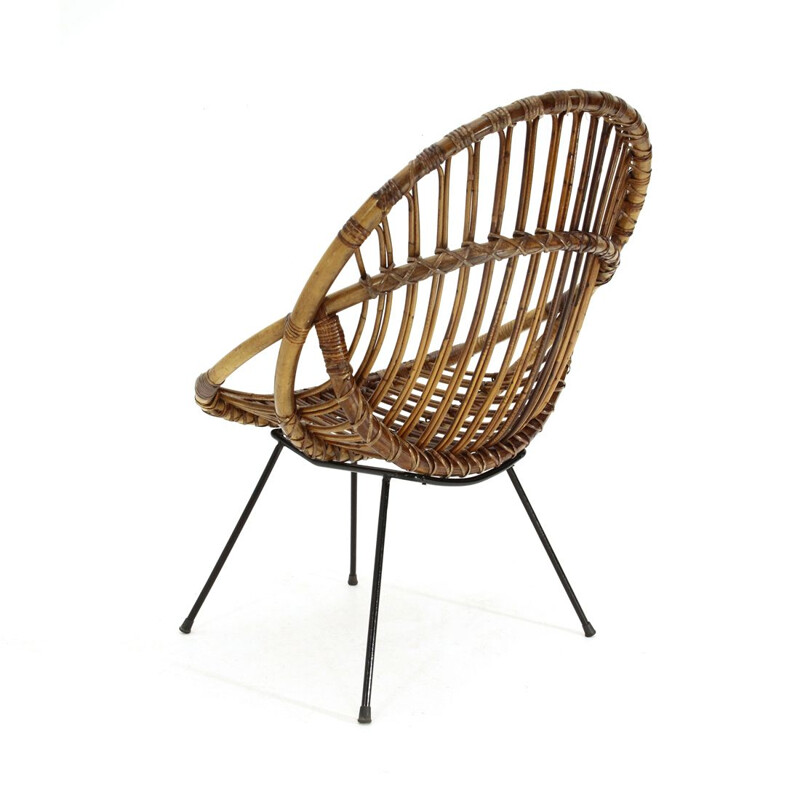 Vintage Armchair in rattan and black rod 1950s