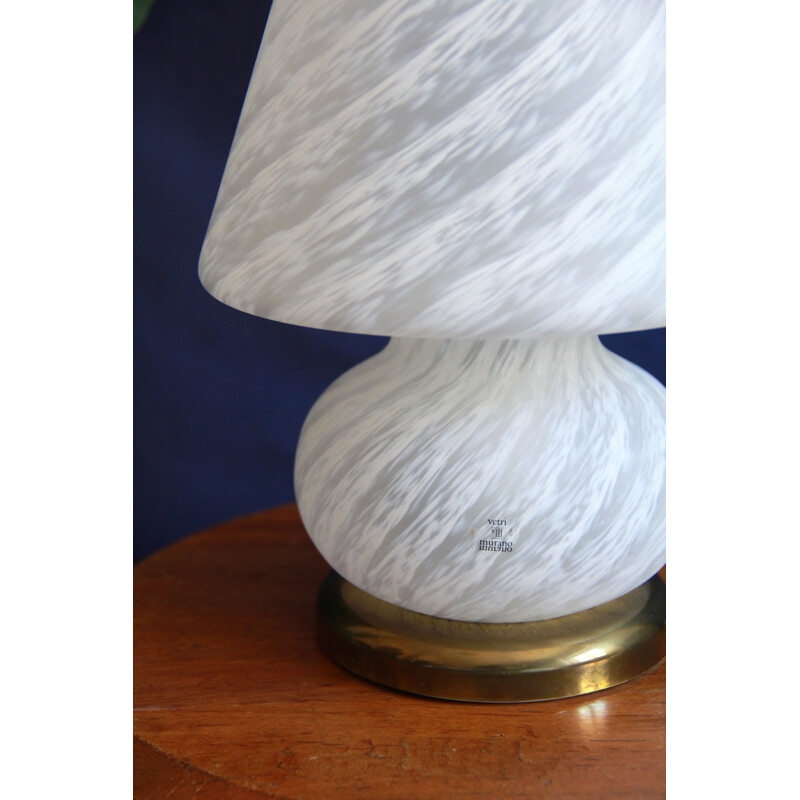 Vintage Bianca Swirl Murano Mushroom Lamp by Murano Vetri Italy 1970s