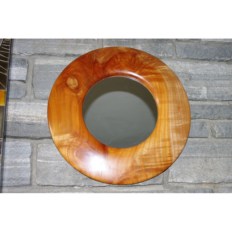 Espejo vintage de madera maciza de cerezo Morand 1980