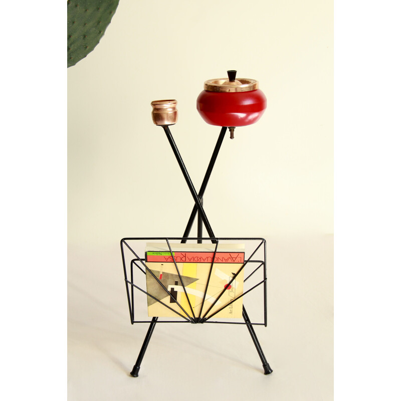 Vintage Mirtillo Magazine Rack with Glossy Ashtray Italy 1950s