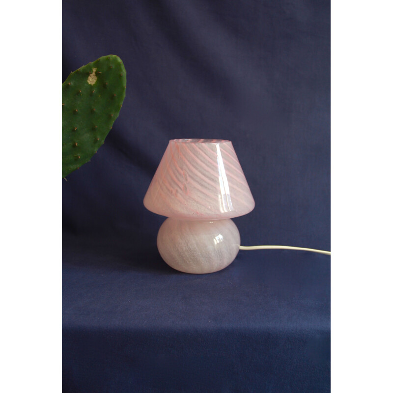 Vintage Rosalba Pink Murano Swirl Mushroom Lamp Italy 1970s