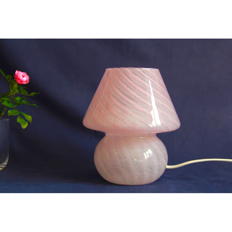 Vintage Rosalba Pink Murano Swirl Mushroom Lamp Italy 1970s