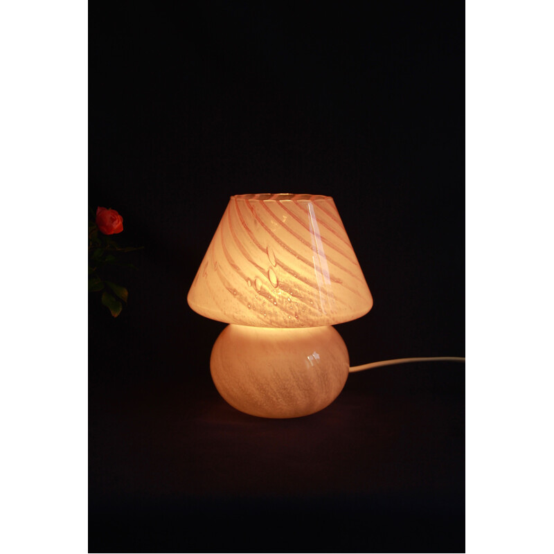 Vintage Rosalba Pink Murano Swirl Mushroom Lamp Italy 1970s