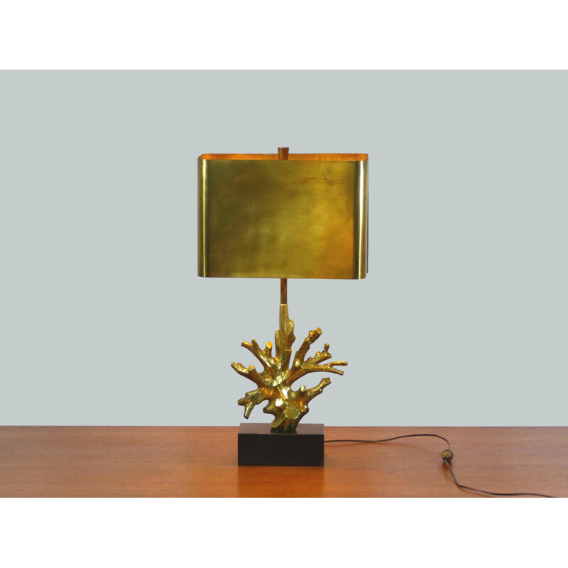 Vintage coral table lamp Maison Charles 1970s