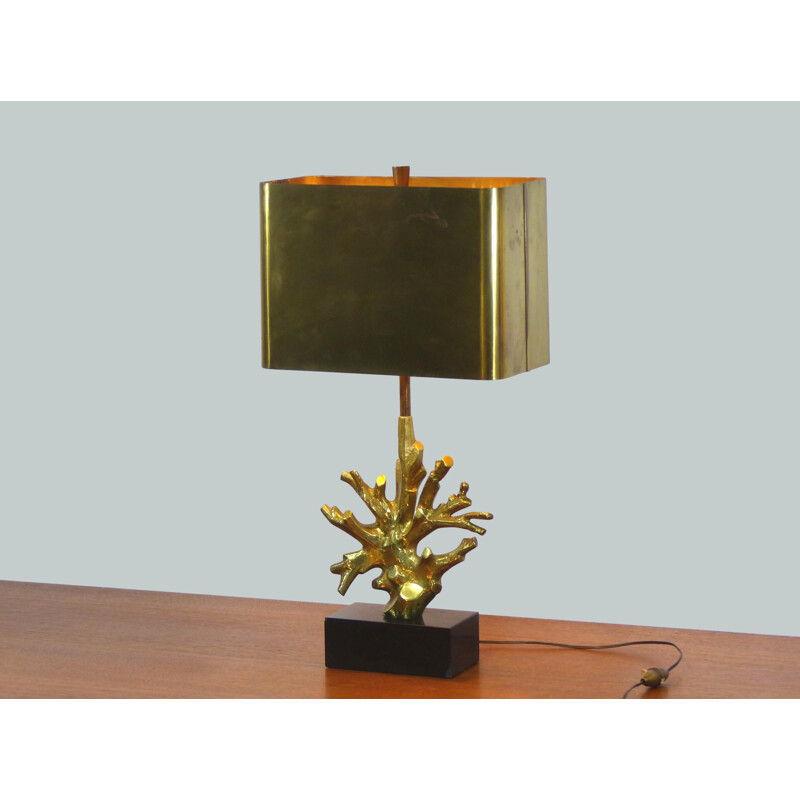 Vintage coral table lamp Maison Charles 1970s