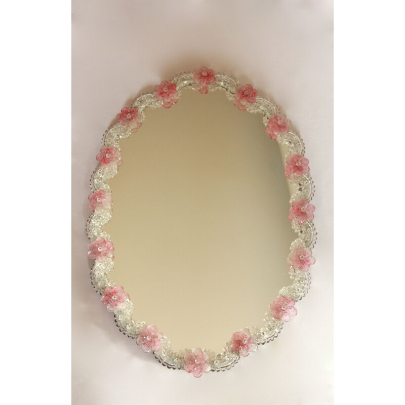 Large vintage mirror Rosa, Murano, Italy 1950