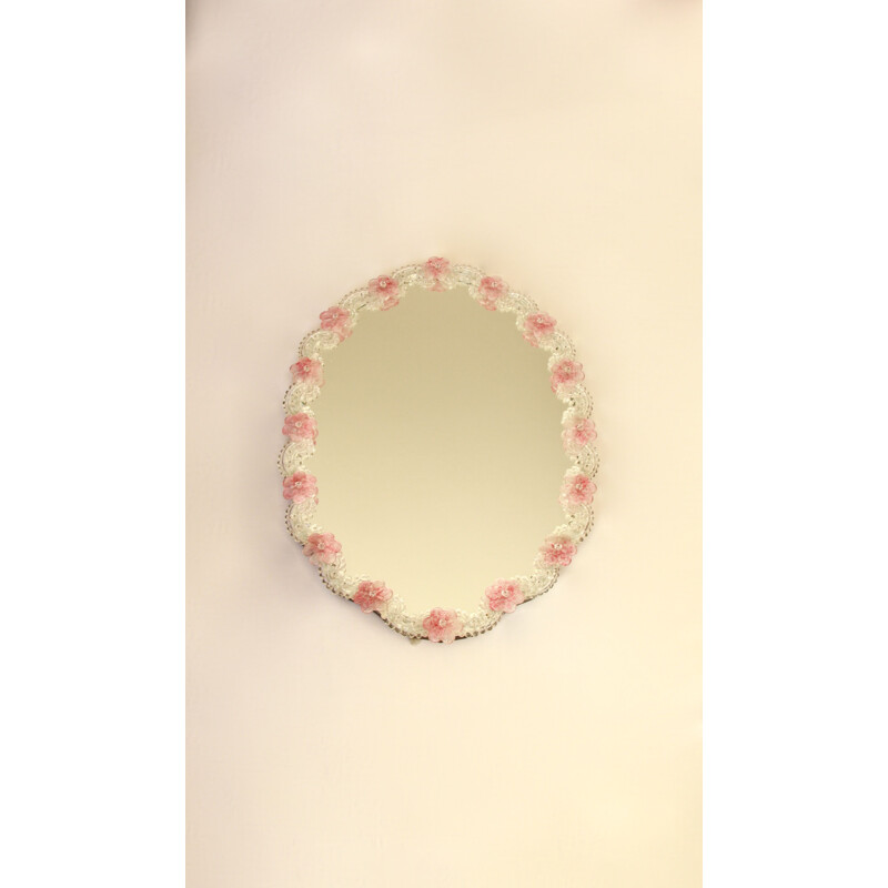 Large vintage mirror Rosa, Murano, Italy 1950