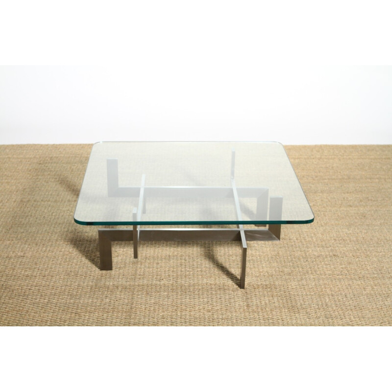 Coffee table in brushed steel, Paul LEGEARD - 1970s