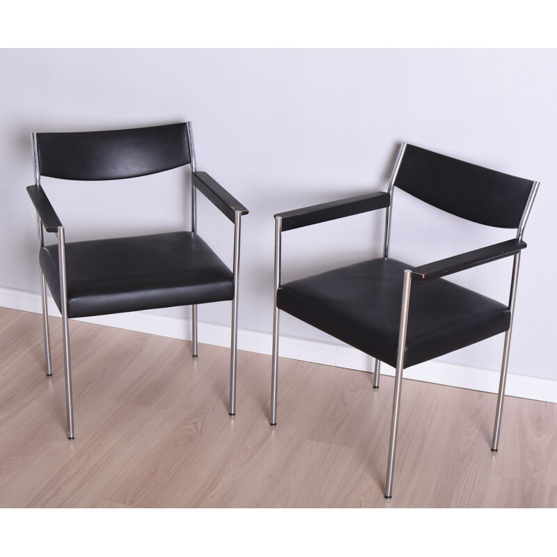 Pair of vintage leather and chrome armchairs by Brüder Fellner, 1970
