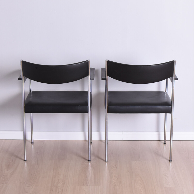 Pair of vintage leather and chrome armchairs by Brüder Fellner, 1970