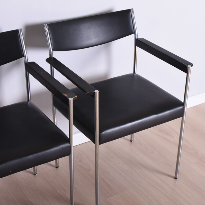 Pair of vintage leather and chrome armchairs by Brüder Fellner, 1970