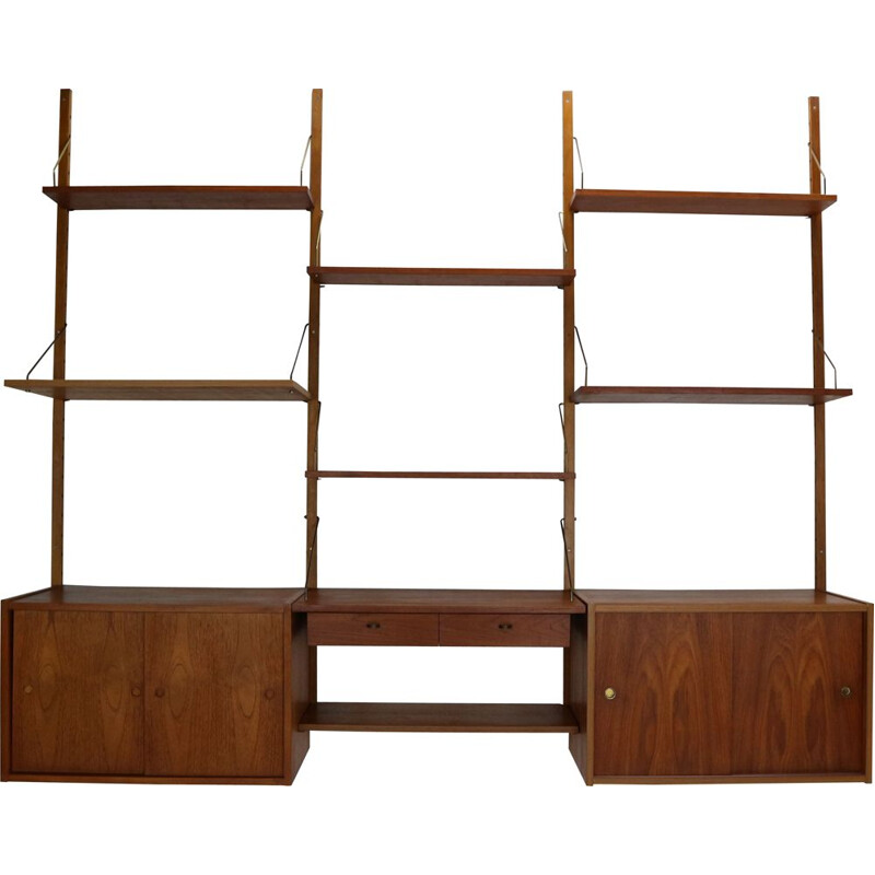 Mid-Century Modern Teak and Brass Modular Wall Shelving Unit Danish 1960s